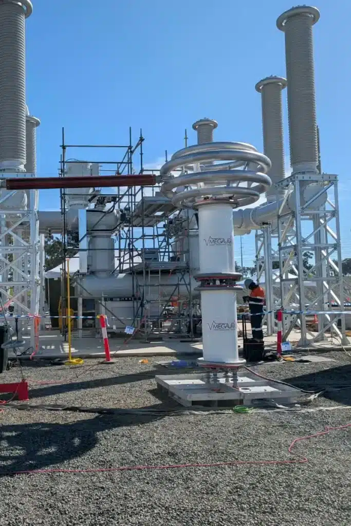 Megavar resonant HV test set connected to new gas-insulated switchgear for an on-site HV withstand test